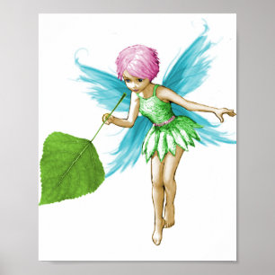 Quaking Aspen Träd Fairy Holding Löv Poster