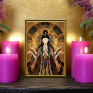 Quan Yin: Buddhistisk Gudinna Guld Art Nouveau Aff Fototryck
