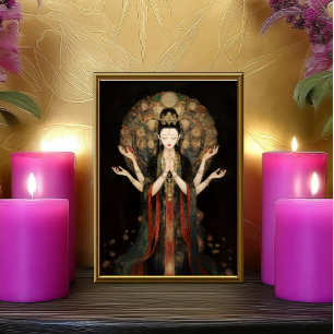Quan Yin: Buddhistisk Gudinnedunkel Art Nouveau Af Fototryck