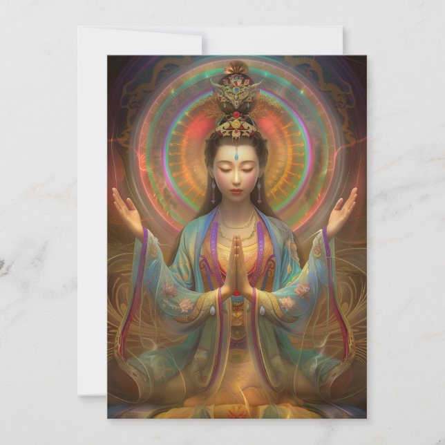 Quan Yin Färgrik Psykedelisk Gudinna Konst Inbjudningar (Framsida)