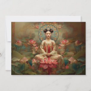 Quan Yin Fredlig Buddhistgudinne-Målning Konst Inbjudningar