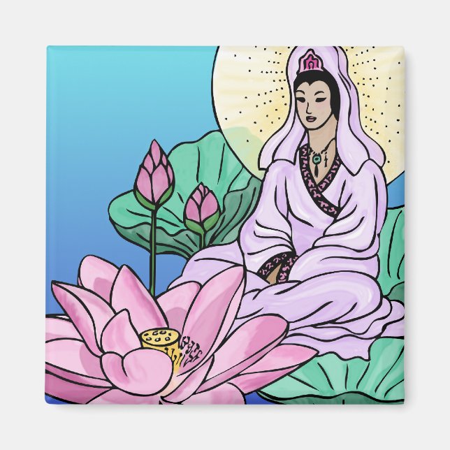 Quan Yin (Kuan Yin) i Lotus Magnet (Framsidan)