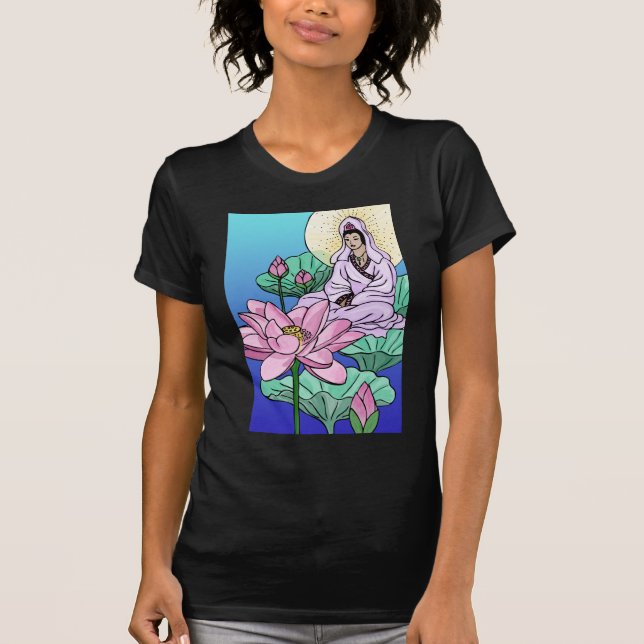 Quan Yin (Kuan Yin) i Lotus Tee Shirt (Framsida)