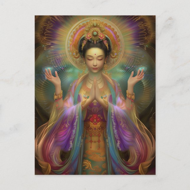 Quan Yin Visionär Gudinna Böne Konst Vykort (Framsida)