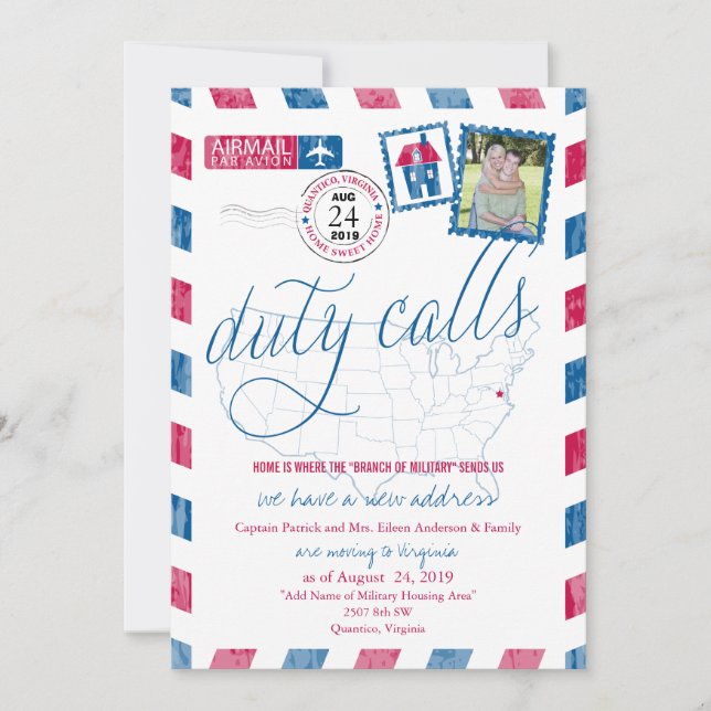 Quantico, Virginia Military Flytta Annoucement Inbjudningar (Framsida)