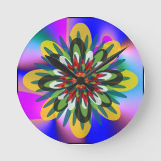Quantum Blommig färgrik Retro Geometrisk Mandala Rund Klocka