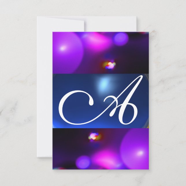 QUANTUM BUBBEL MONOGRAM  lila blå rsvp Inbjudningar (Framsida)