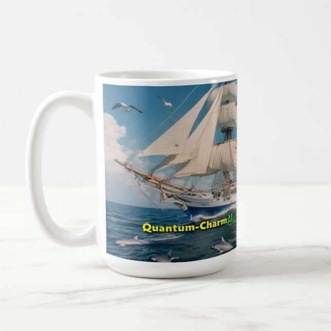 Quantum-Charm AI uppmanade Sailing Tall Frakt v3.0 Kaffemugg (Vänster)