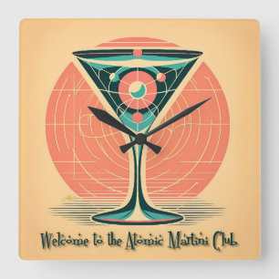 Quantum Entanglement Atomic Martini Club Cocktail Fyrkantig Klocka