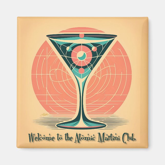 Quantum Entanglement Atomic Martini Club Cocktail Magnet (Framsidan)