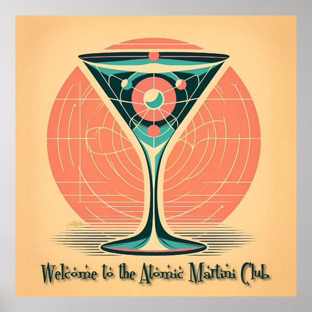 Quantum Entanglement Atomic Martini Club Cocktail Poster (Framsidan)