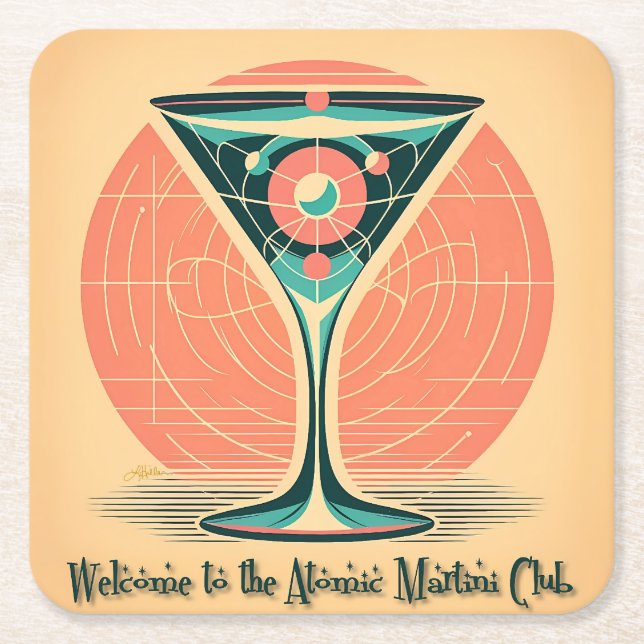 Quantum Entanglement Atomic Martini Club Cocktail Underlägg Papper Kvadrat (Framsidan)