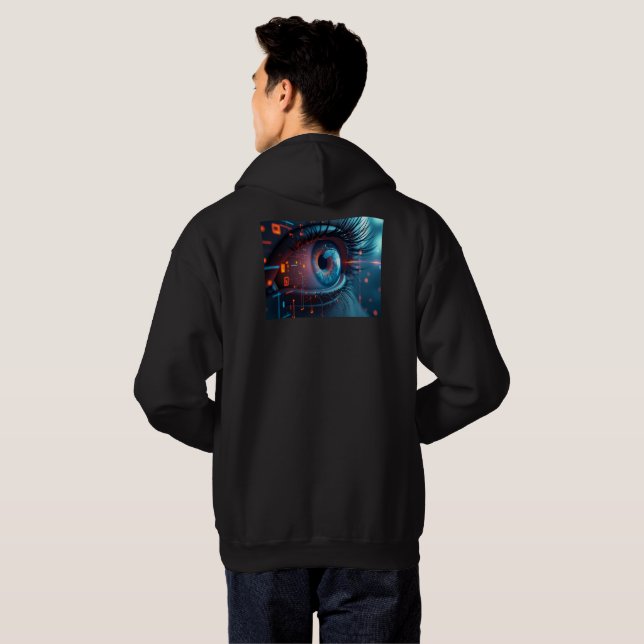 Quantum Eye mäns svarta hoodie bak (Hel baksida)