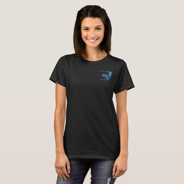 Quantum Eye tech kvinnor svart T-shirt ficka (Hel framsida)