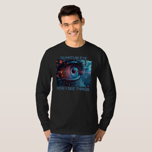 Quantum Eye Things herr svart långärmad T-shirt (Hel framsida)