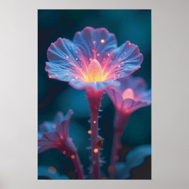 "Quantum Flora – Galactic Blooms in Obsidian Light Poster