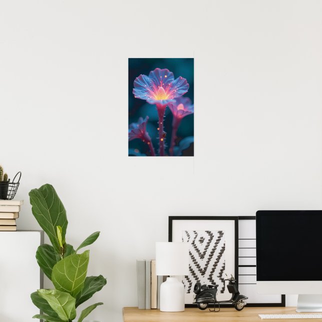 "Quantum Flora – Galaktiska Blomningar i Obsidianl Poster (Hemmakontoret)