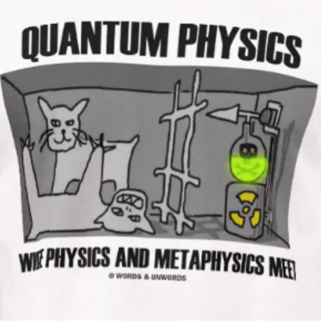 Quantum fysik var fysiken och metafysik möter tröja (Tee for any quantum physicist featuring Schrodinger's cat "Dead or Alive" thought experiment)