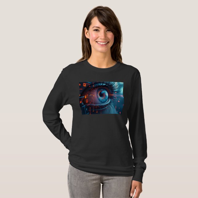 Quantum Öga, långärmad, svart T-shirt (Hel framsida)
