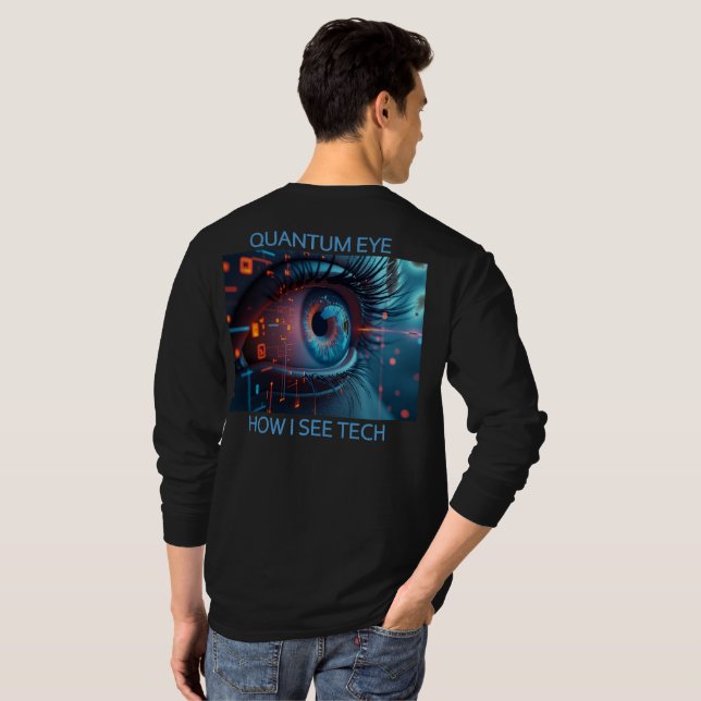 Quantum Öga Tech manar Svart långärmad-skjorta bak T Shirt (Hel baksida)