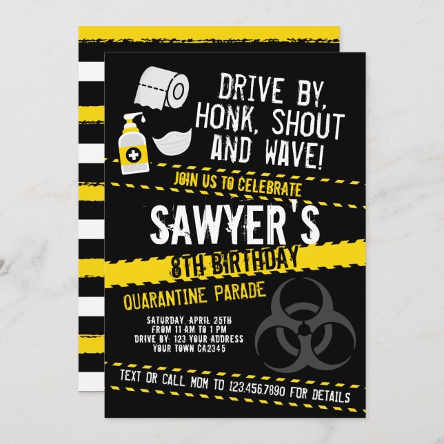 Quarantine Birthday Parade Inbjudningar (Fram/baksida)