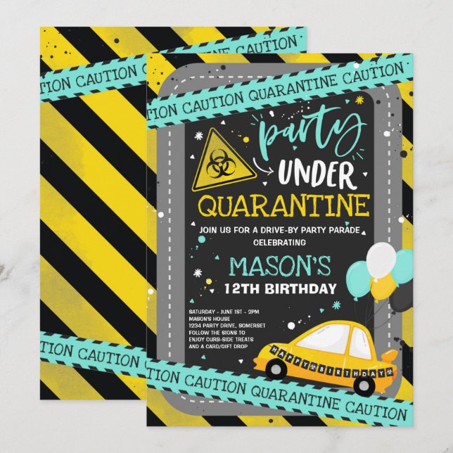 Quarantine Drive-By-Födelsedagsfest Parad Inbjudningar (Fram/baksida)