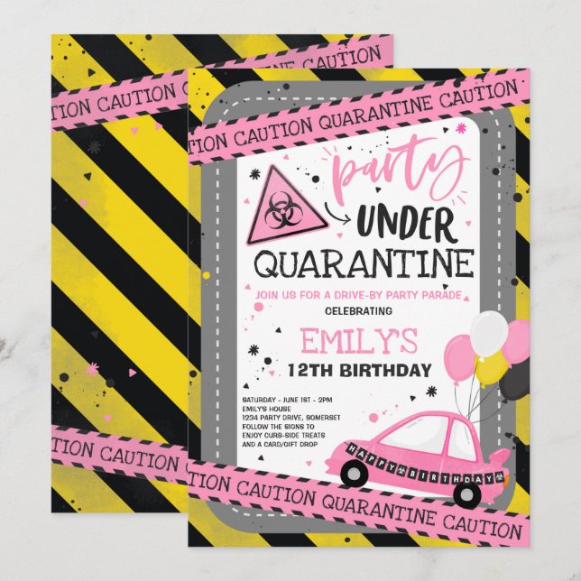 Quarantine Drive-By-Födelsedagsfest Parad Inbjudningar (Fram/baksida)