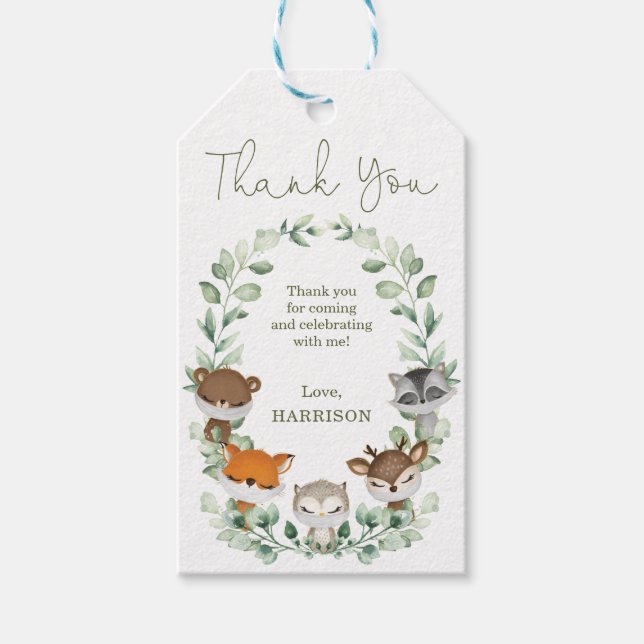 Quarantine Woodland Animals Greenery Baby Favors Presentetikett (Framsidan)