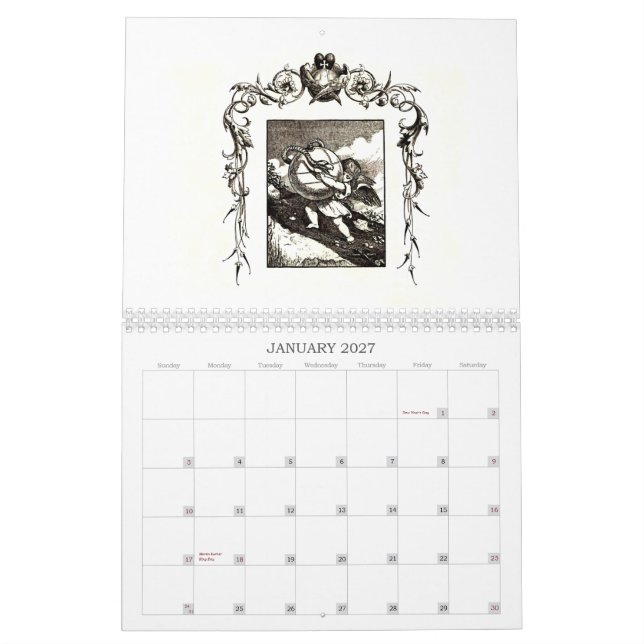 Quarles Emblemkalender av de groteska 1600sna Kalender (Jan 2027)