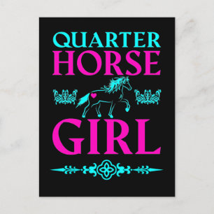 Quarter Horse Girl in Aqua and Rosa Vykort