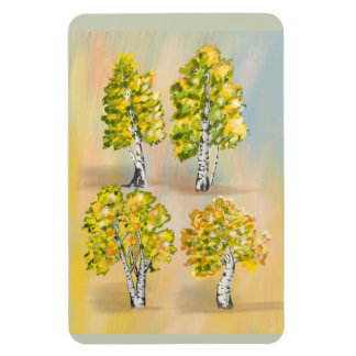 Quatre bouleaux en couleurs, botanique. magnet