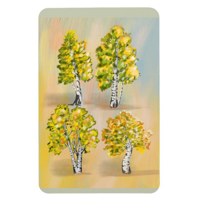Quatre bouleaux en couleurs, botanique. magnet (Vertikal)