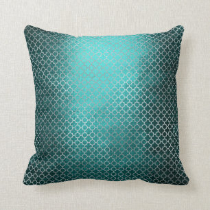 Quatrefoil Art Deco Silver Teal Grönt Glam Kudde