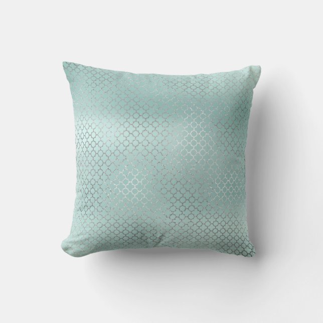 Quatrefoil Art Deco Silver Tiffany Aqua Ocean Glam Kudde (Framsida)