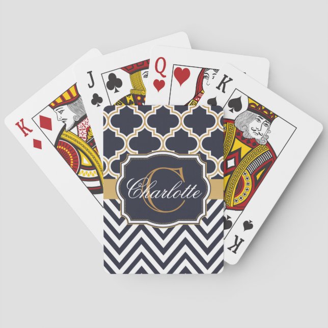 Quatrefoil Chevron Monogram Casinokort (Baksidan)
