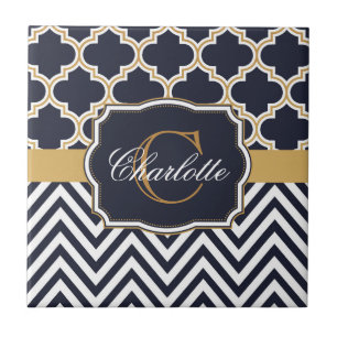 Quatrefoil Chevron Monogram Kakelplatta
