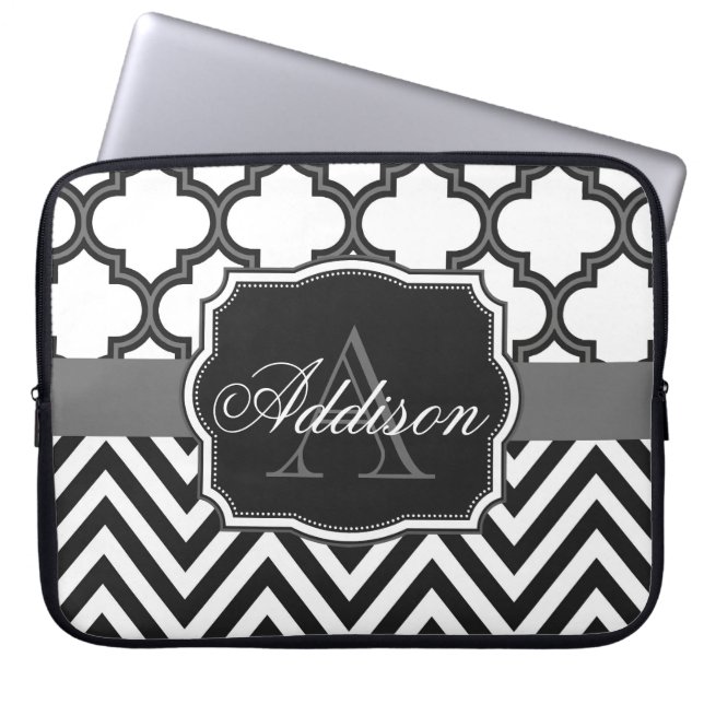 Quatrefoil Chevron Monogram Laptop Fodral (Framsidan)