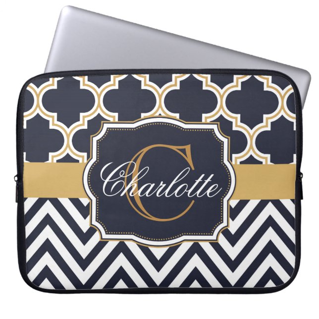 Quatrefoil Chevron Monogram Laptop Fodral (Framsidan)