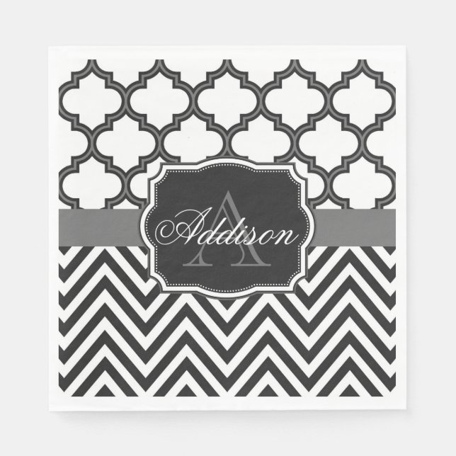 Quatrefoil Chevron Monogram Pappersservett (Framsidan)