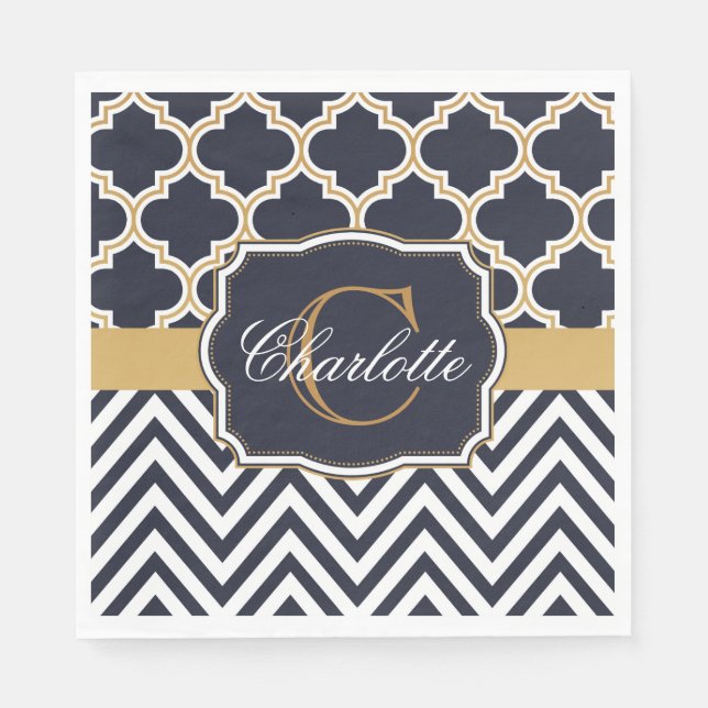 Quatrefoil Chevron Monogram Pappersservett (Framsidan)
