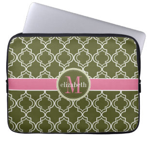 Quatrefoil för olivgrön rosa vit för Dk marocka Laptop Fodral