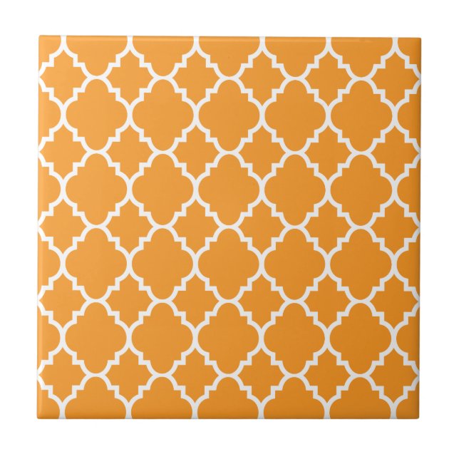 Quatrefoil för orange vit marockanskt mönster kakelplatta (Framsidan)