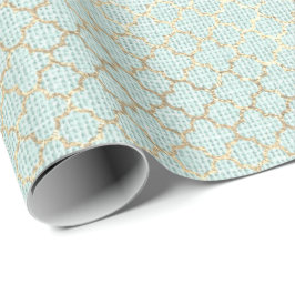 Quatrefoil foxier Guld Mint-Grönt Pastel Linen Presentpapper