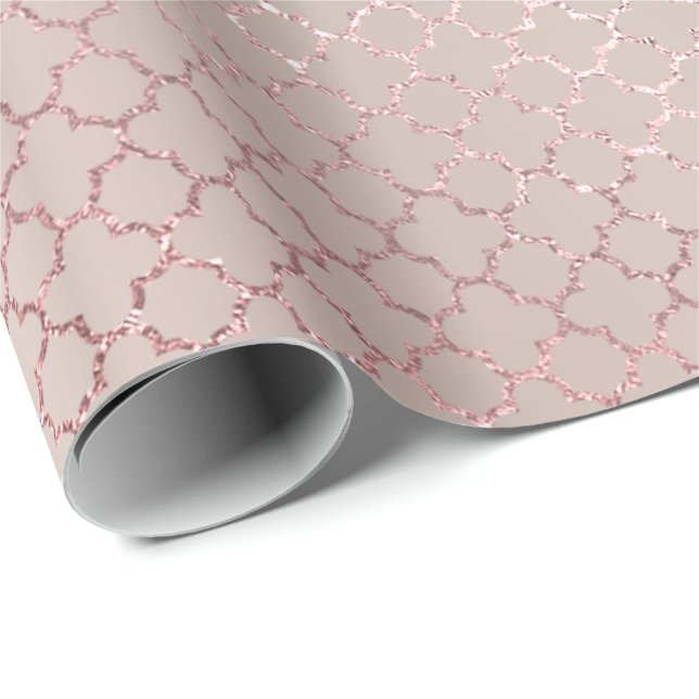 Quatrefoil Glam Rosa ros Guld  Möhippa Shiny Presentpapper (Rullad Hörn)