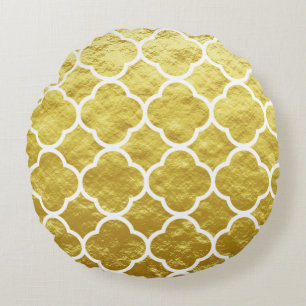 Quatrefoil Gold Foil Mönster Golden White Elegant Rund Kudde