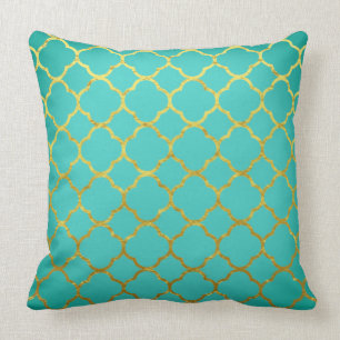 Quatrefoil Guld Mönster Teal Blue Seafoam Lattice Kudde