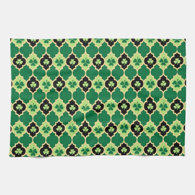 Quatrefoil Irish Shamrocks Kökshandduk (Horisontell)