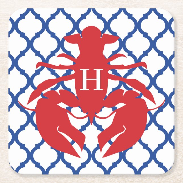 Quatrefoil Lobster Monogram Papper Underlägg (Framsidan)