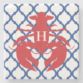 Quatrefoil Lobster Monogram Stone Underläggs Stenunderlägg