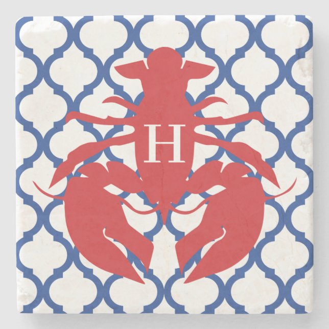 Quatrefoil Lobster Monogram Stone Underläggs Stenunderlägg (Framsidan)